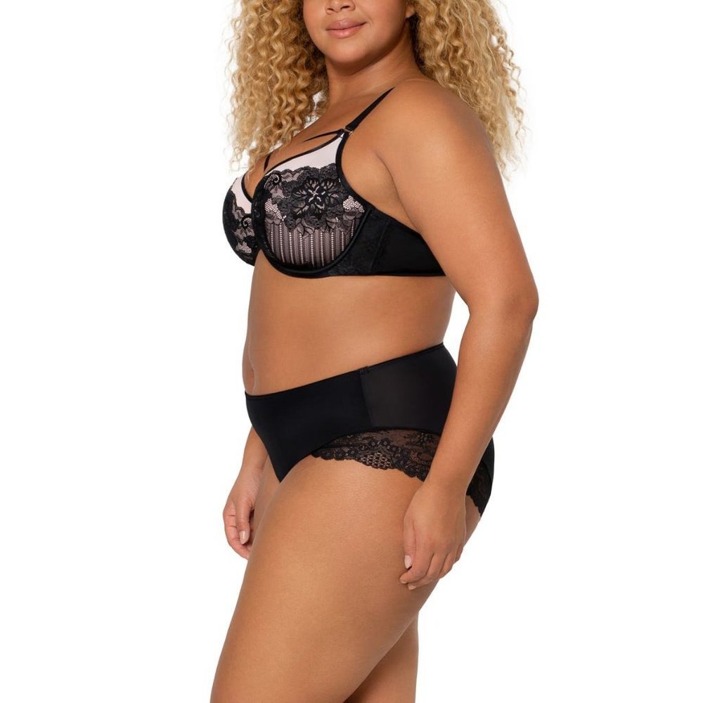 CURVY COUTURE Full Figure Tulip Strappy Lace Push-Up Bra Black 42C #1267 NEW $64 - Picture 3 of 9